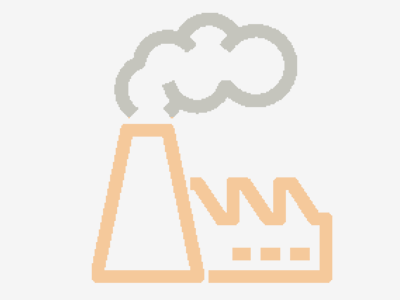 line drawing of factory with smoke coming from chimney